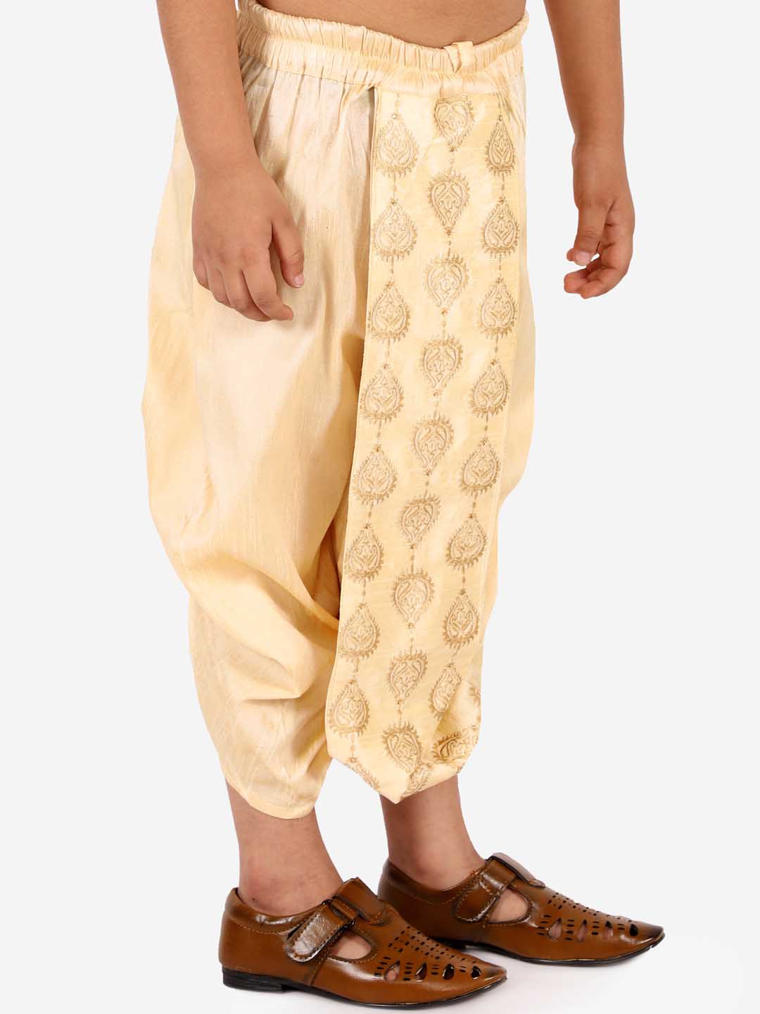 VASTRAMAY Boys' Gold Silk Blend Embroidered Dhoti - qivii