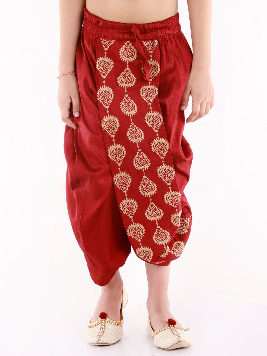 VASTRAMAY Boys' Maroon Traditional Embroidered Dhoti - qivii
