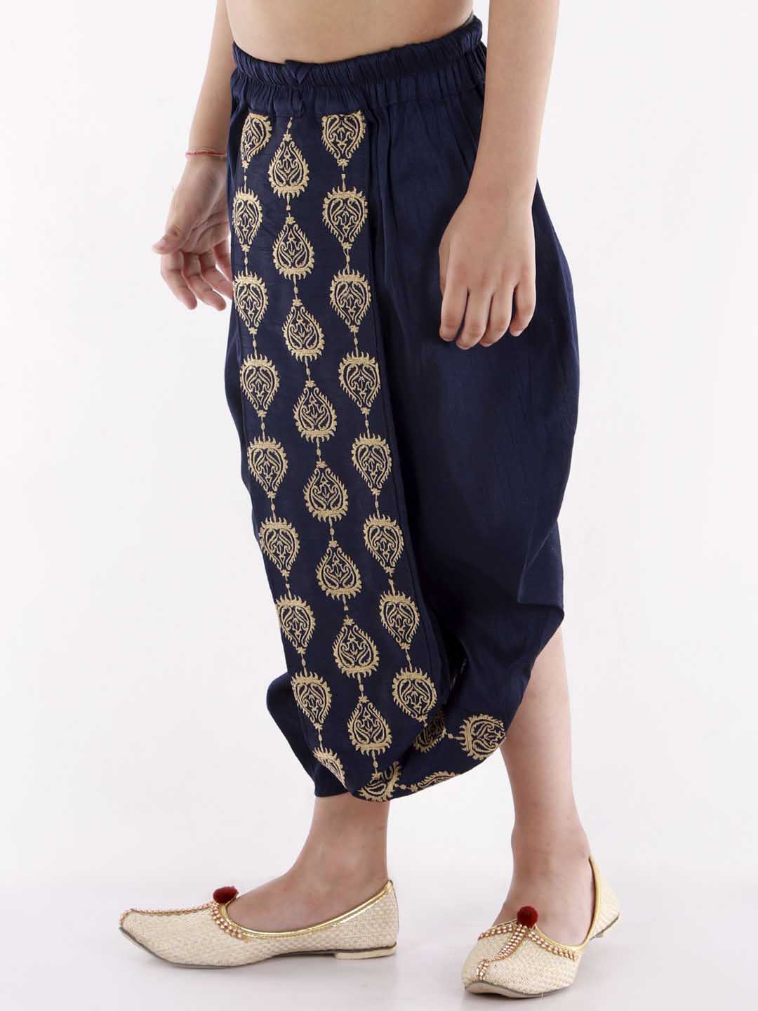 VASTRAMAY Boys' Navy Blue Traditional Embroidered Dhoti - qivii