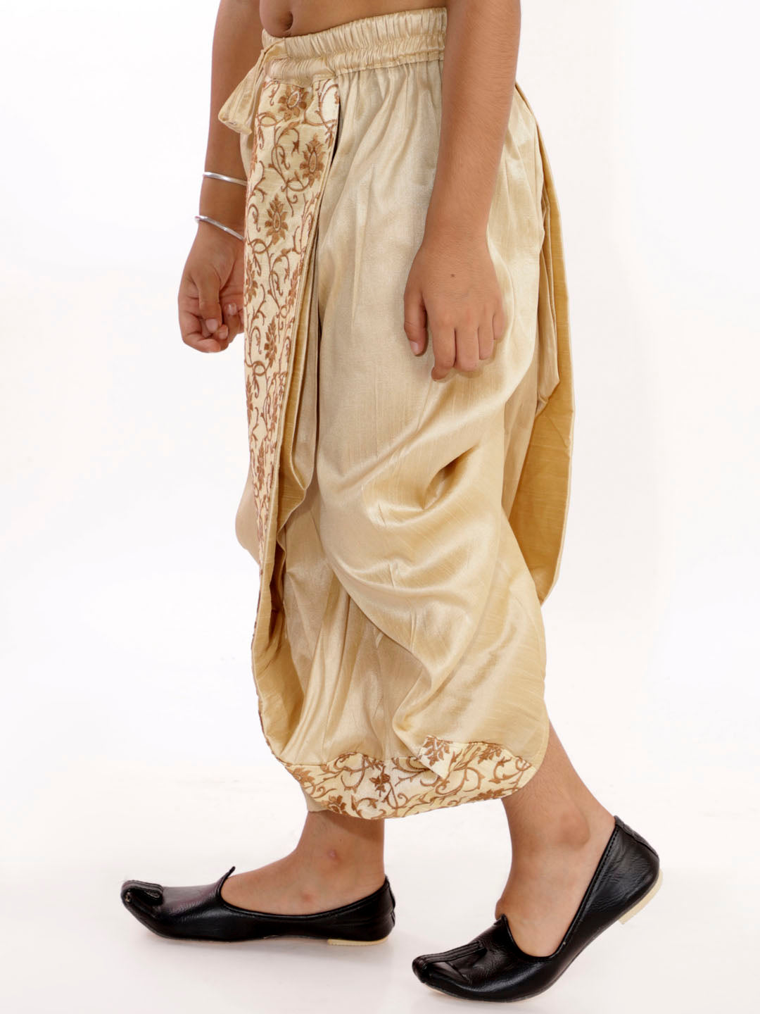 VASTRAMAY Boys' Golden Silk Blend Embroidered Dhoti - qivii