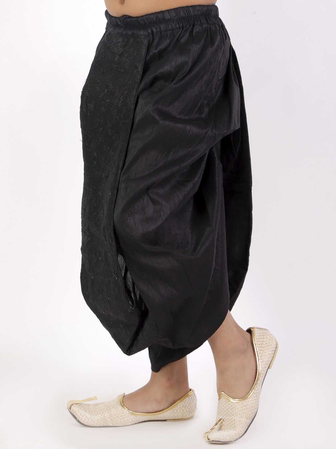 VASTRAMAY Boys' Black Silk Blend Embroidered Dhoti - qivii