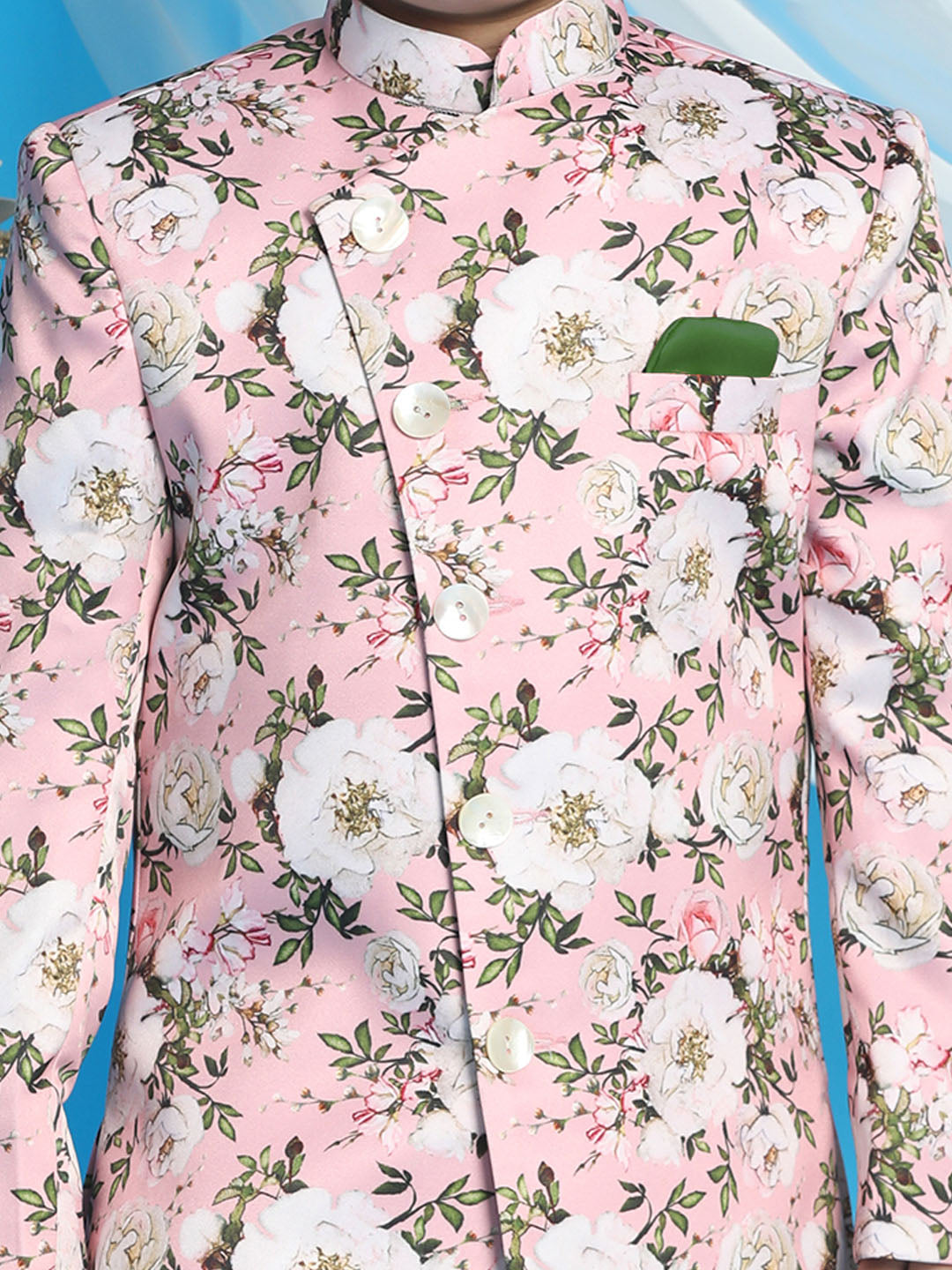 VASTRAMAY Boys' Multicolored-Base-Pink Indowestern Set - qivii