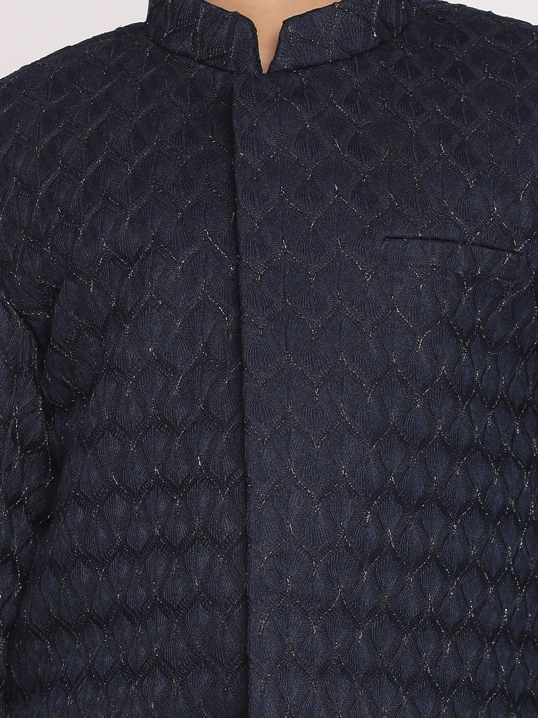 Boy's Navy Blue Embellished Slim-Fit Sherwani Set