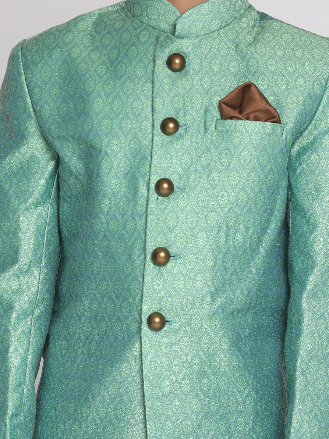 VASTRAMAY Boys Green Indo Western Jacquard Sherwani and Dhoti Pant Set - qivii