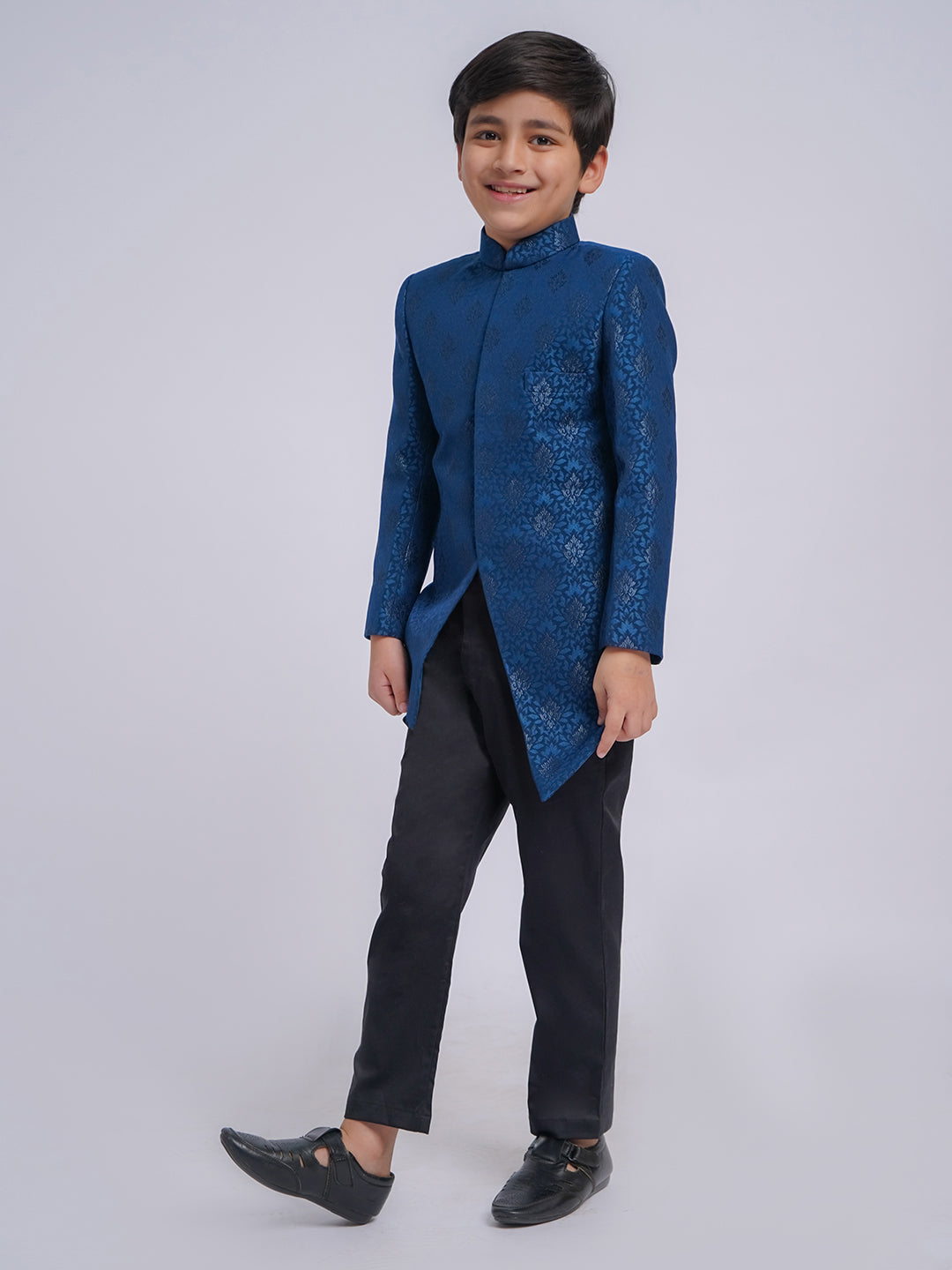 VASTRAMAY Boys' Turquoise Indo western set - qivii
