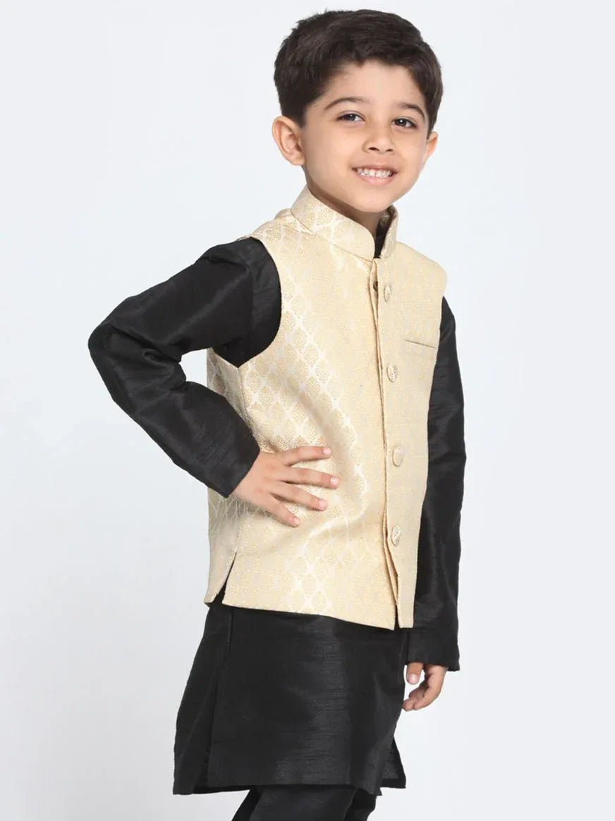 Boys Beige Cotton Silk Blend Nehru Jacket