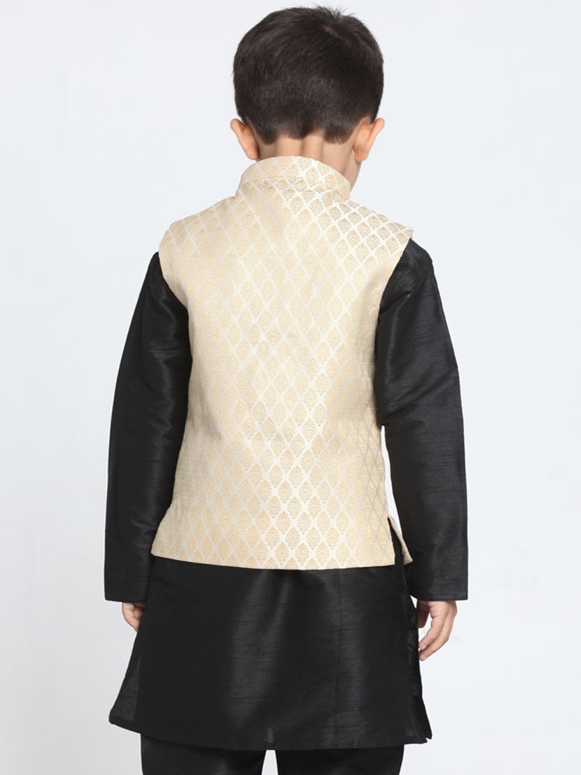 Boys Beige Cotton Silk Blend Nehru Jacket