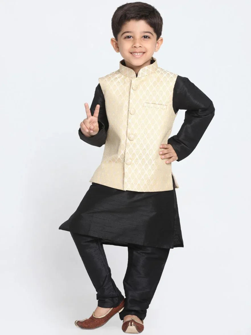 Boys Beige Cotton Silk Blend Nehru Jacket