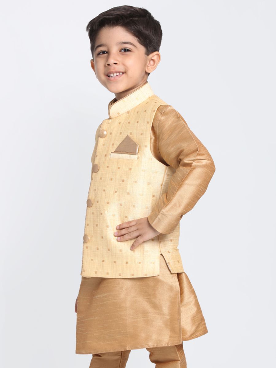 VASTRAMAY Boys Gold Silk Blend Nehru Jacket - qivii