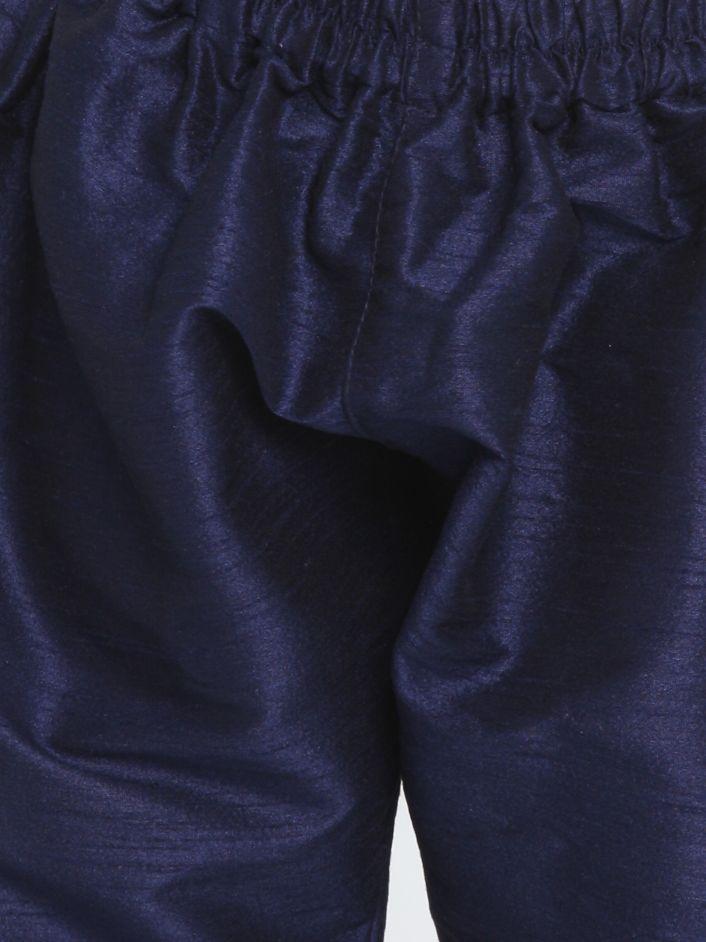 Vastramay Boys Maroon Silk Blend Nehru Jacket With Navy Blue Kurta And Pyjama Set - qivii