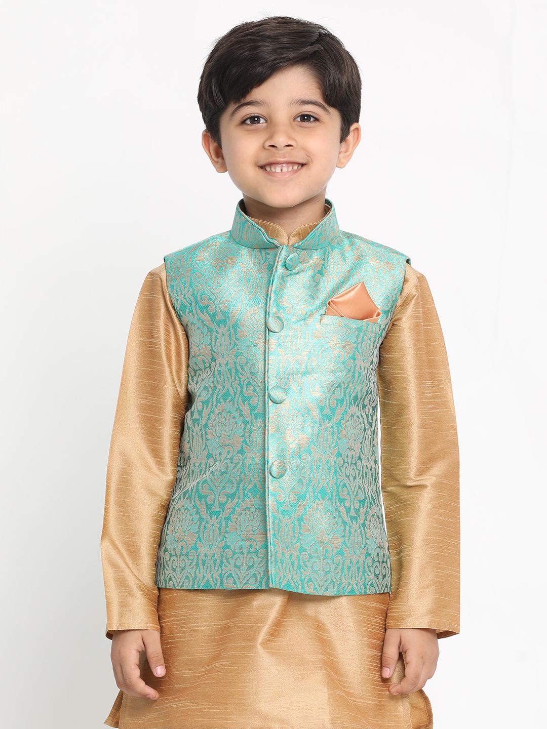 VASTRAMAY Boys Green Silk Blend Jacket - qivii