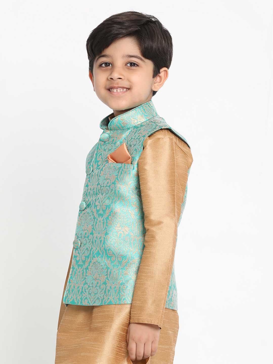 VASTRAMAY Boys Green Silk Blend Jacket - qivii