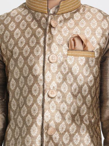 VASTRAMAY Boys' Gold Cotton Silk Blend Nehru Jacket - qivii