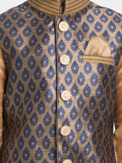 VASTRAMAY Boys' Deep Blue Cotton Silk Blend Nehru Jacket - qivii