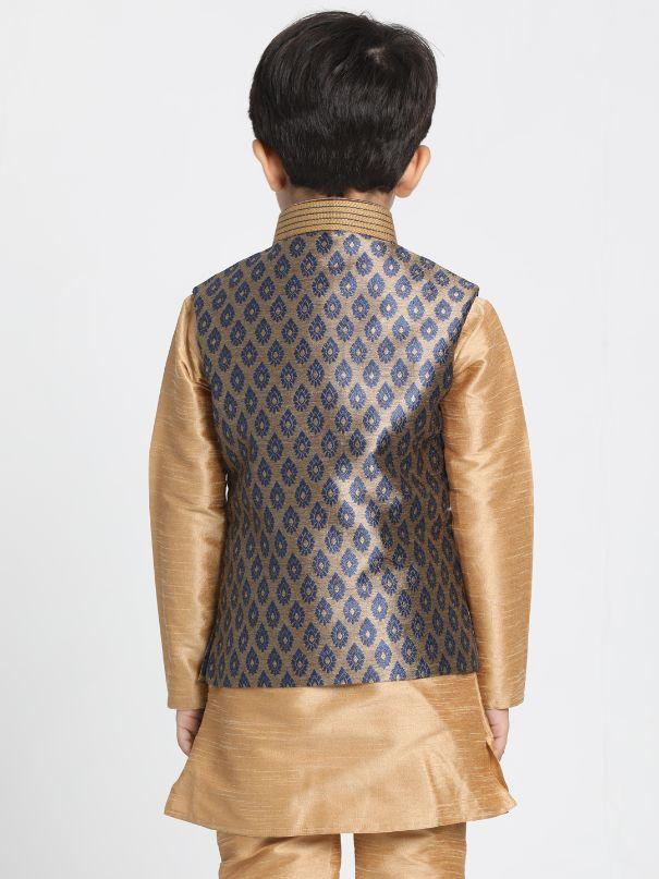 VASTRAMAY Boys' Deep Blue Cotton Silk Blend Nehru Jacket - qivii
