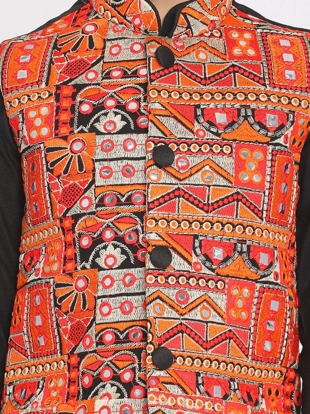 Boy's' Orange And Black Nehru Jacket