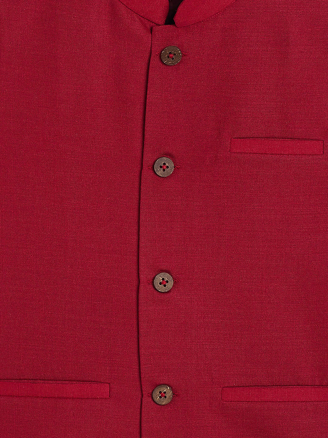 Vastramay Boys' Maroon Cotton Blend Slim Fit Nehru Jacket - qivii