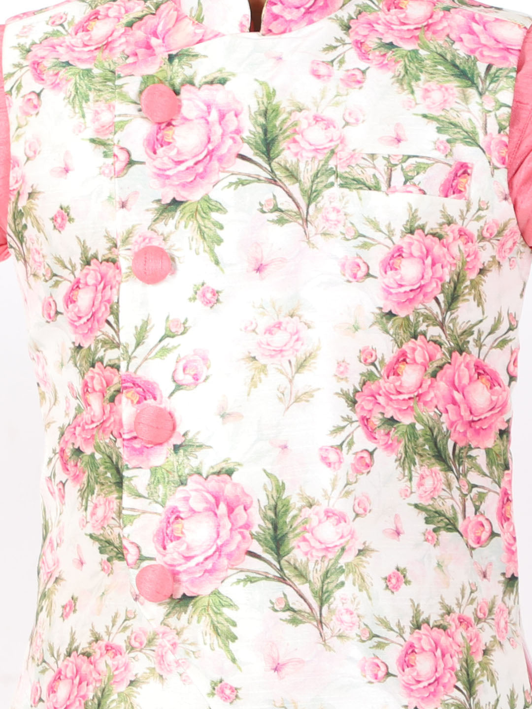 VASTRAMAY Boys Floral Printed Nehru Jacket With Silk Blend Solid Kurta Pyjama Set - qivii