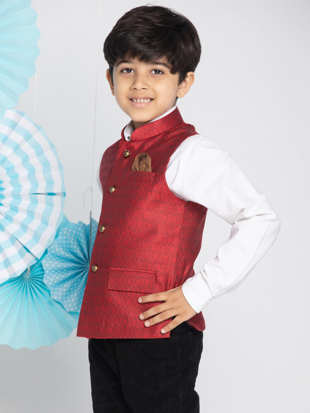 Vastramay Boys Maroon Nehru Jacket - qivii
