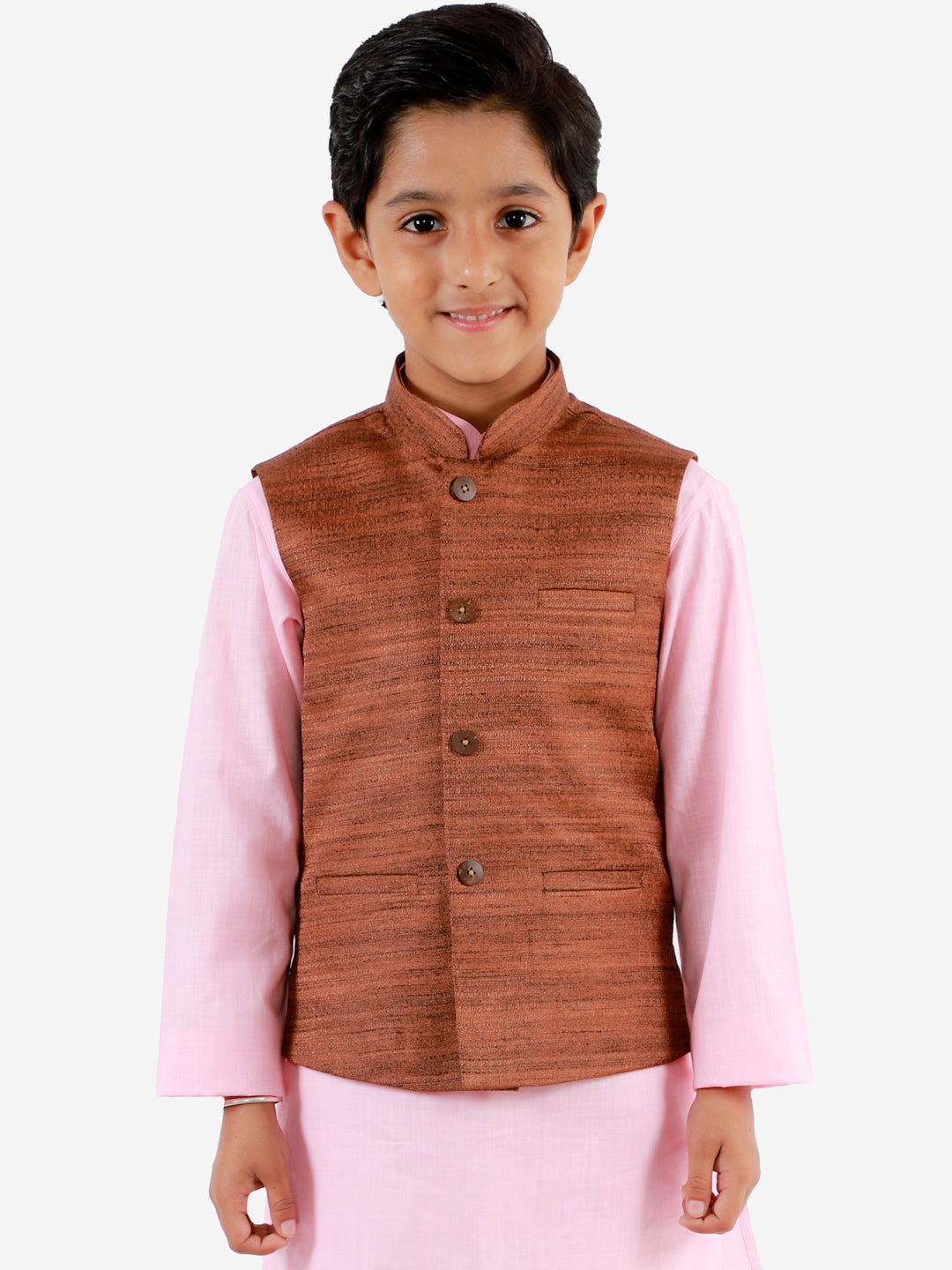 VASTRAMAY Boys Coffee Brown Matka Silk Blend Nehru Jacket - qivii