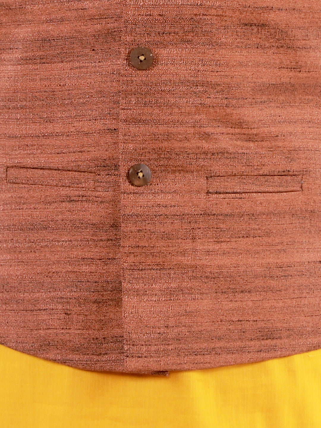 Vastramay Boys Coffee Brown, Mustard And White Jacket, Kurta and Pyjama Set - qivii