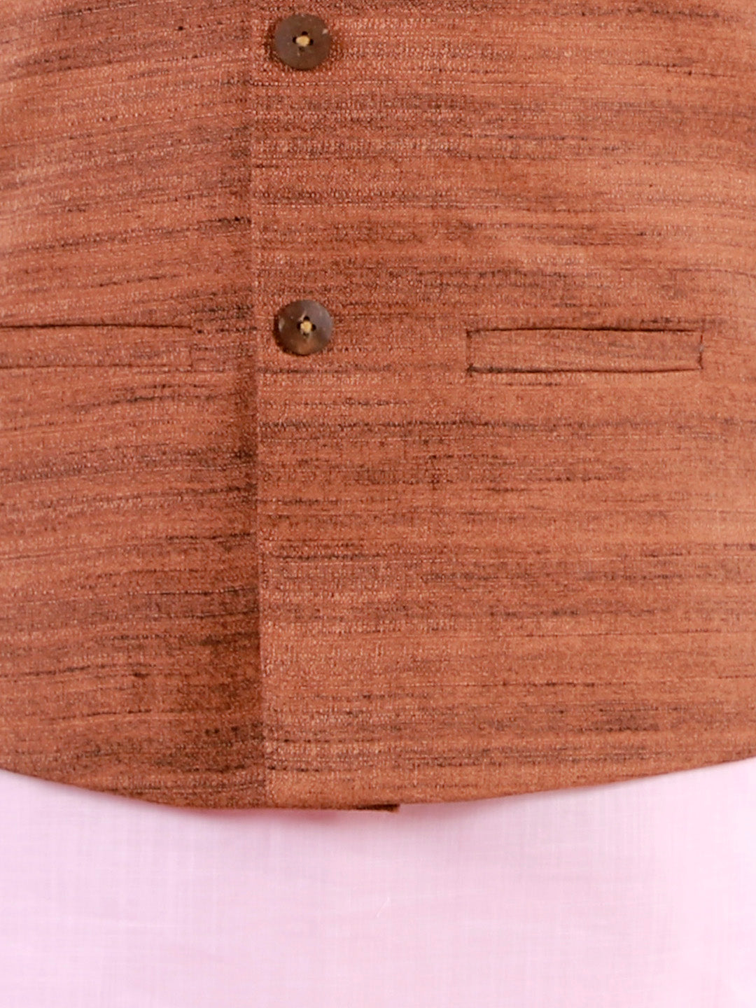 VASTRAMAY Boys Coffee Brown, Pink And White Jacket, Kurta and Pyjama Set - qivii