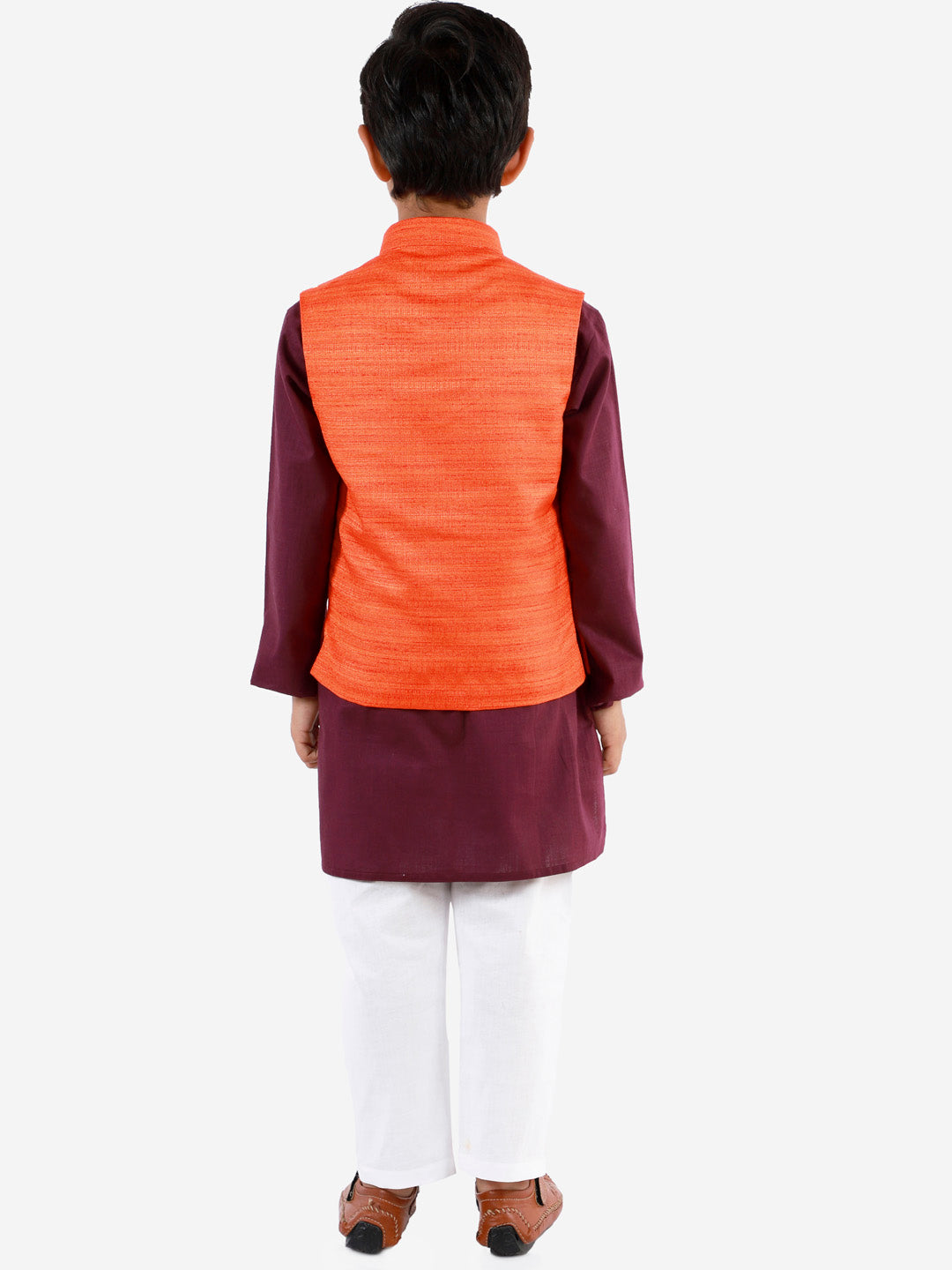 Vastramay Boys Orange, Purple And White Jacket, Kurta and Pyjama Set - qivii