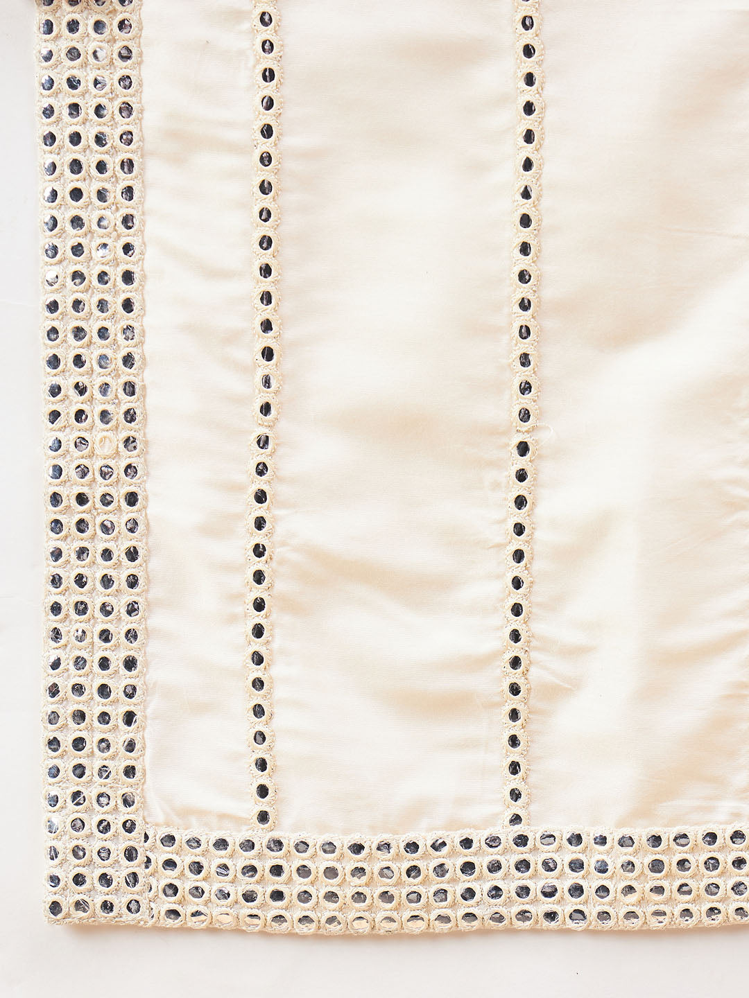 VASTRAMAY Boy's Cream Mirror Work Jacket And Pleated Kurta Pyjama Set With Ethnic Dupatta - qivii