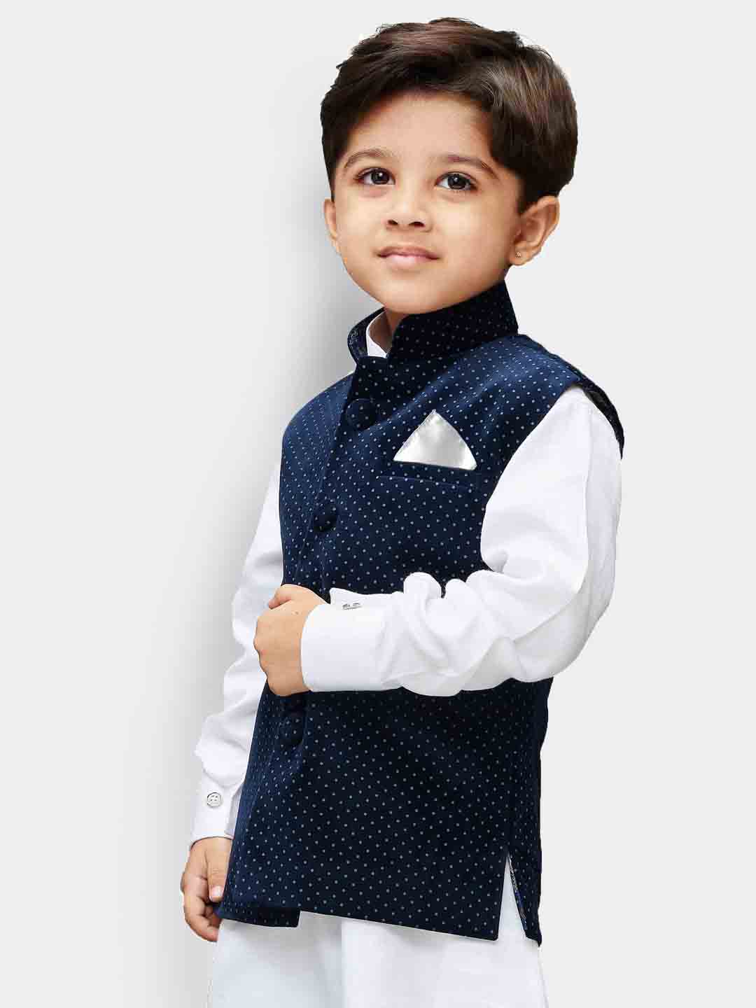 VASTRAMAY Boys' Blue Velvet Nehru Jackets - qivii