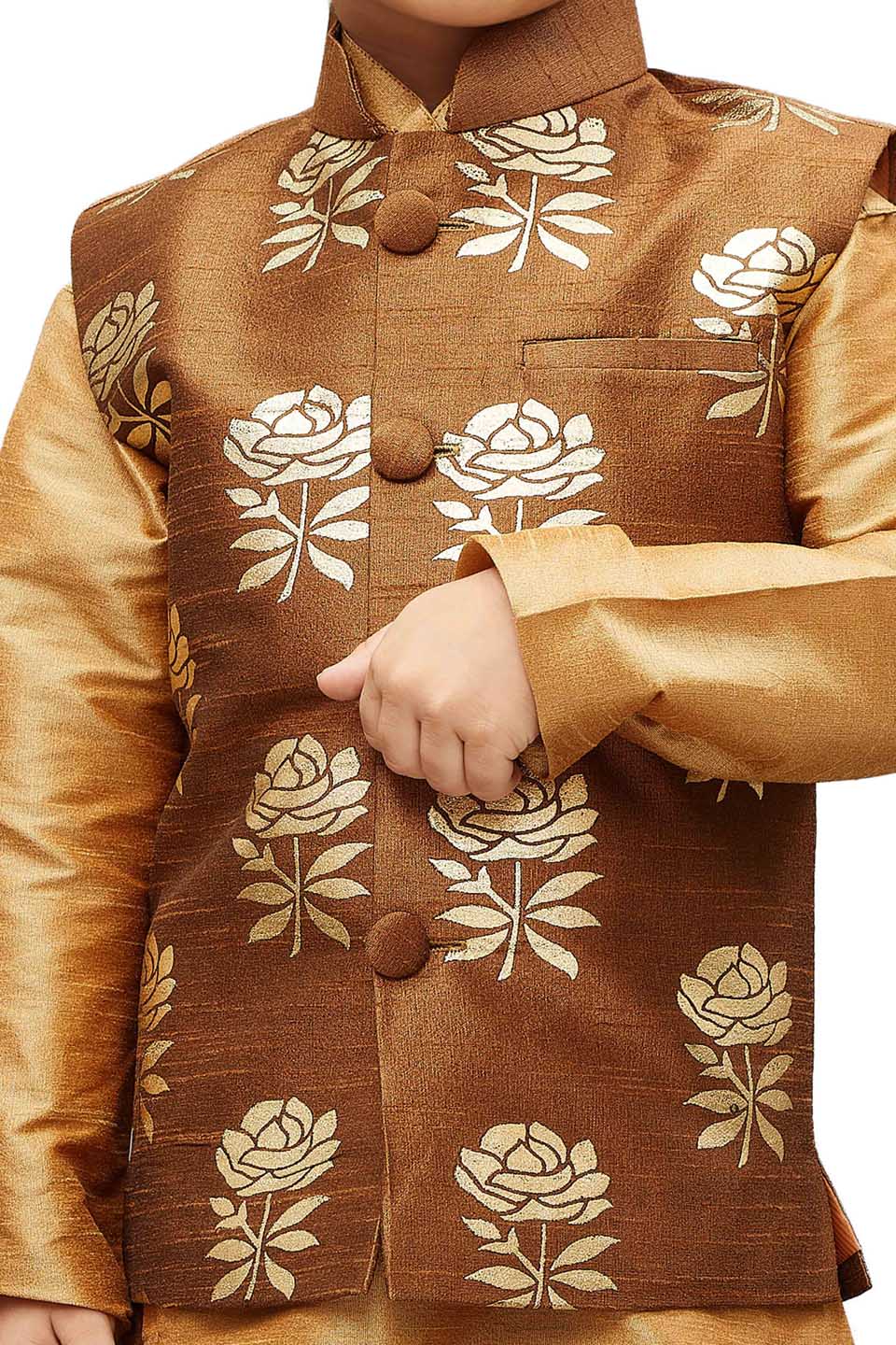 VASTRAMAY Boys' Brown Silk Blend Nehru Jackets - qivii
