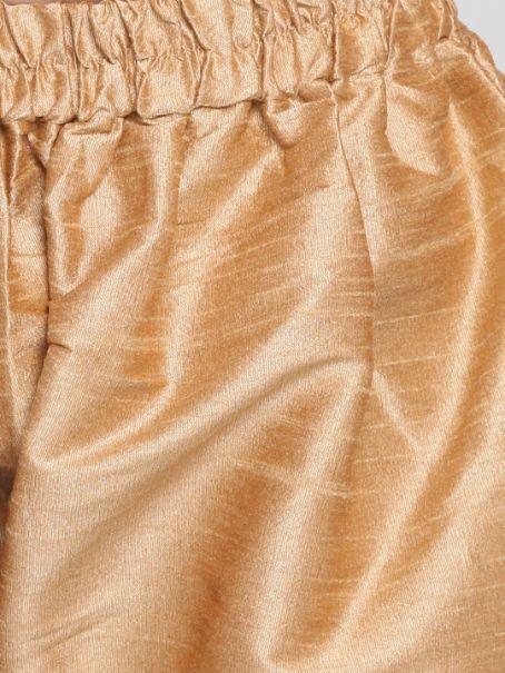 Boys' Gold Silk Cotton Blend Kurta, Waistcoat and Pyjama Set