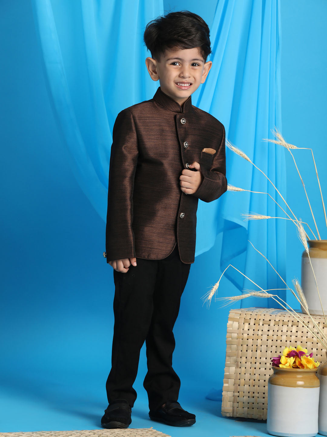 VASTRAMAY Boy's Coffee Silk Blend Jodhpuri - qivii