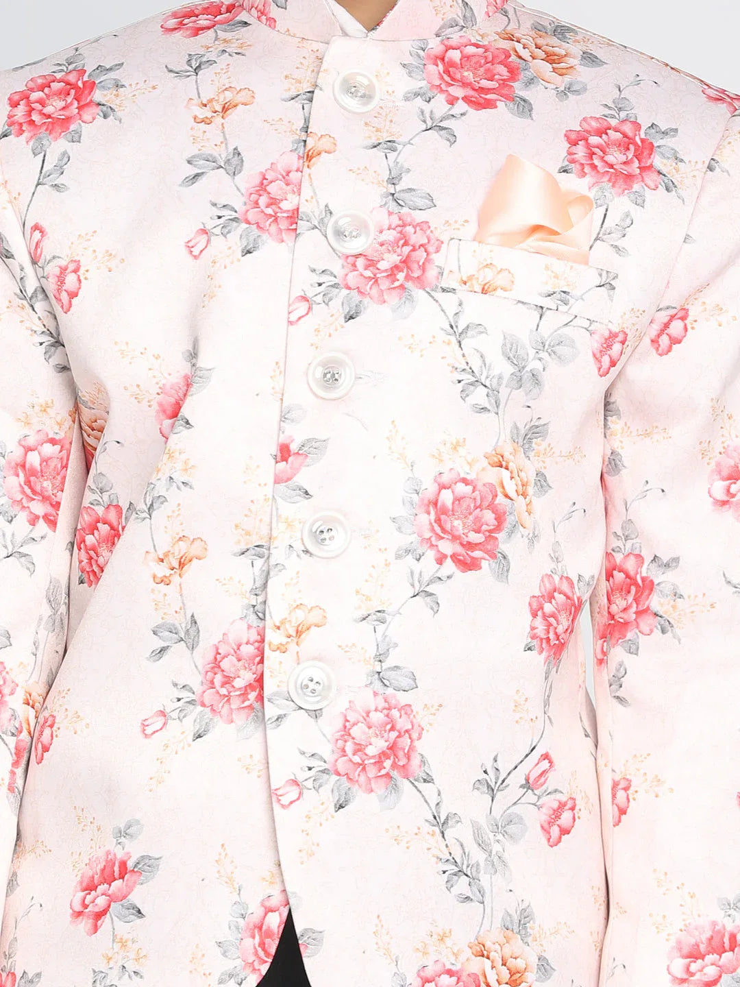 Floral Printed Peach Bandhgala Prince Coat Jodhpuri