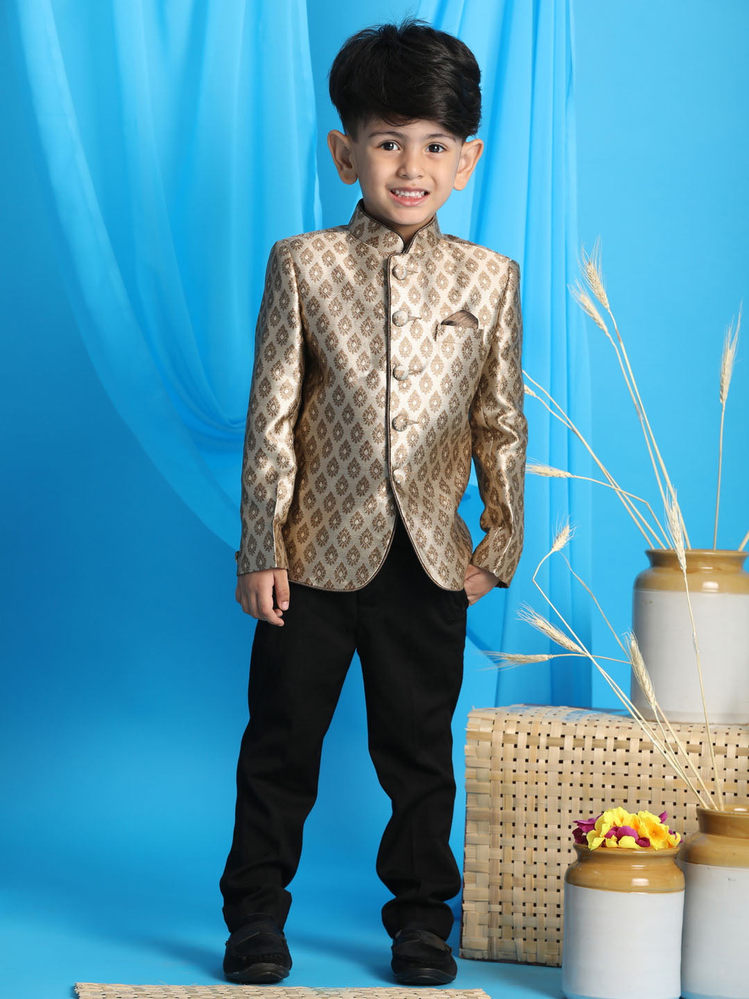VASTRAMAY Boy's Bronze-Toned Silk Blend Jodhpuri - qivii