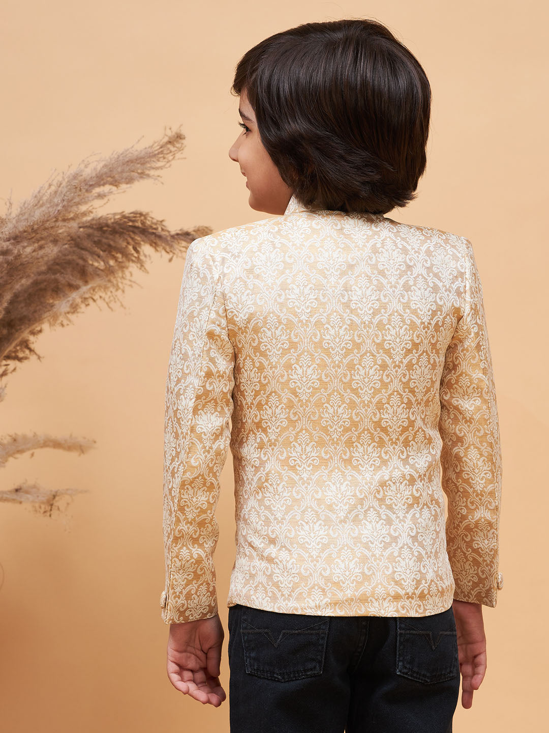 VASTRAMAY Boy's Gold Color Silk Blend Jodhpuri - qivii