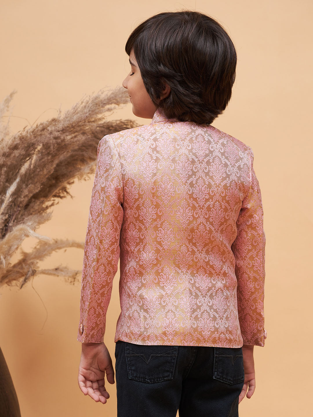 VASTRAMAY Boy's Pink Silk Blend Woven Jodhpuri - qivii