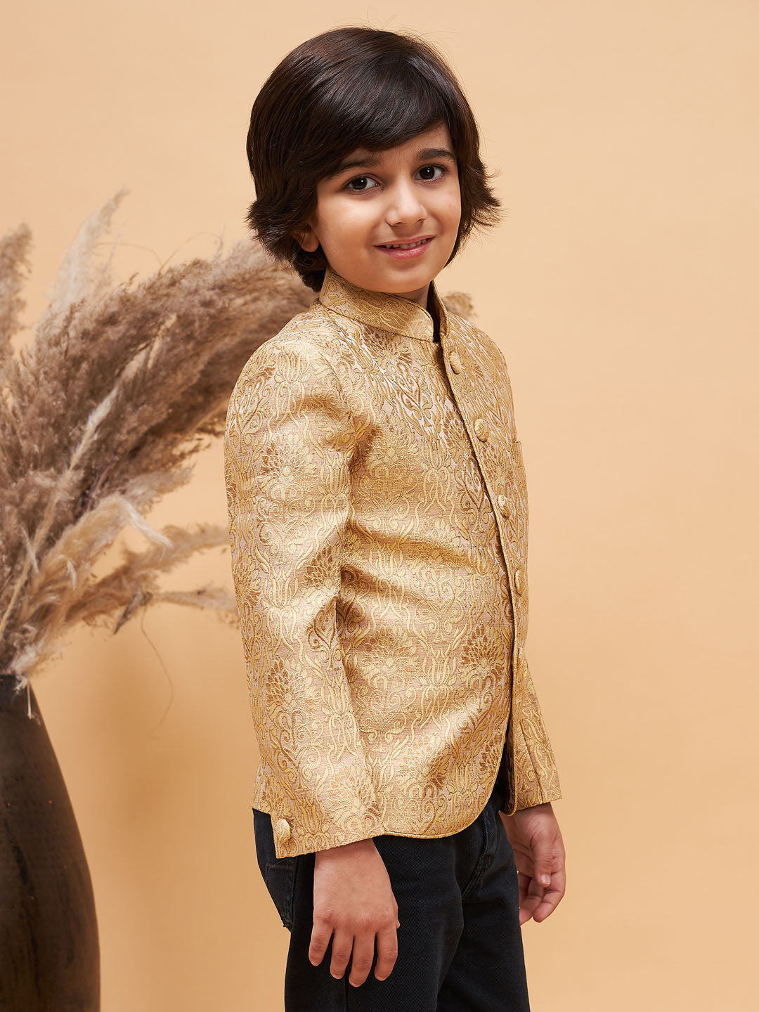 VASTRAMAY Boy's Rose Gold Silk Blend Jodhpuri - qivii
