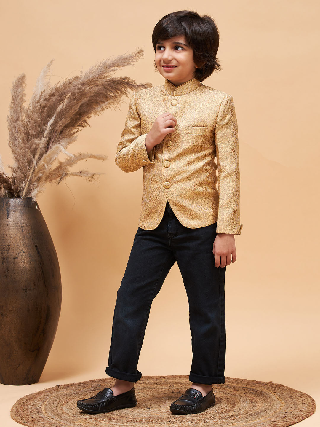 VASTRAMAY Boy's Rose Gold Silk Blend Jodhpuri - qivii