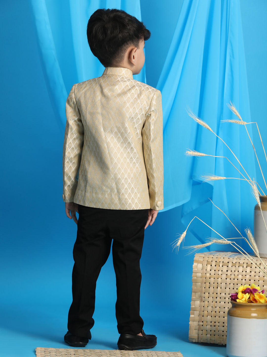 Vastramay Boy's Cream Woven Silk Blend Jodhpuri - qivii