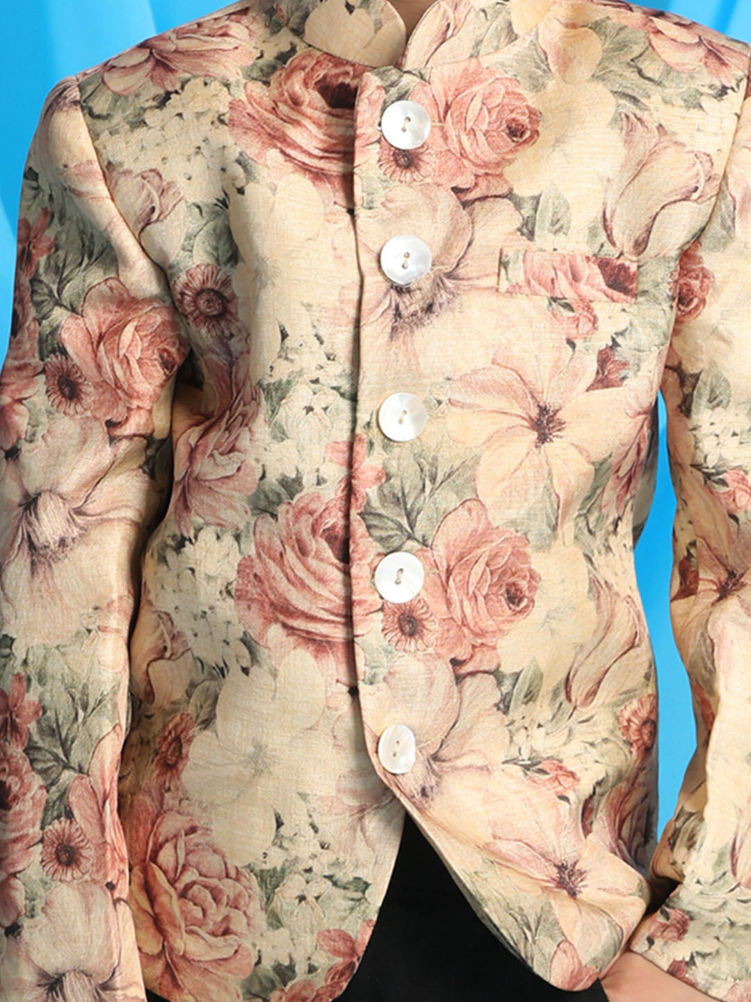 VASTRAMAY Boy's Beige Printed Jodhpuri - qivii