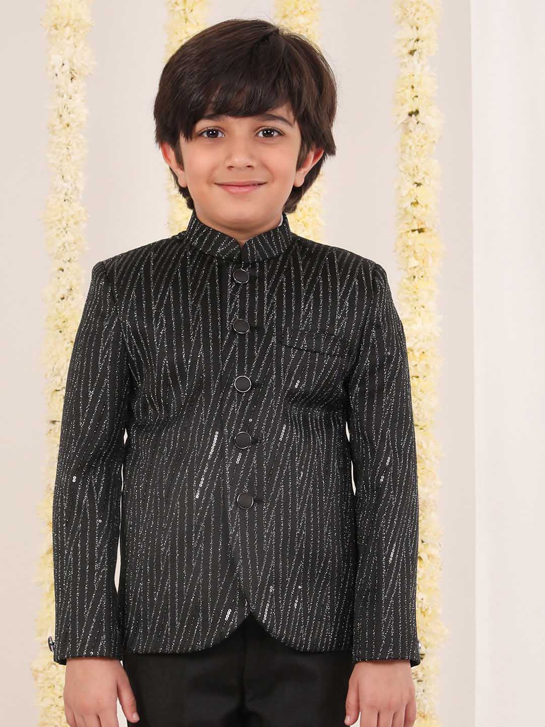 VASTRAMAY Boy's Black Sequined Jodhpuri - qivii