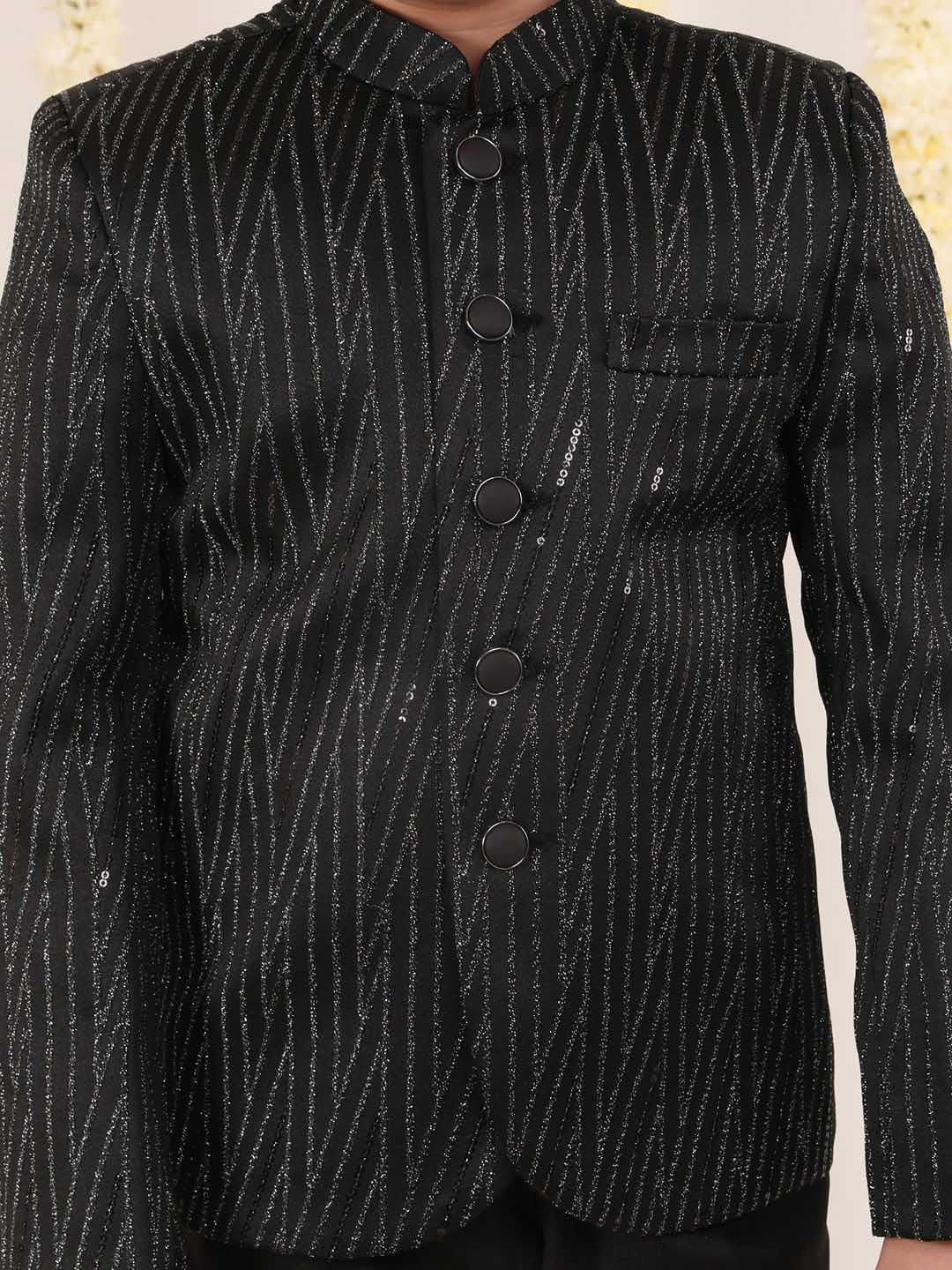VASTRAMAY Boy's Black Sequined Jodhpuri - qivii