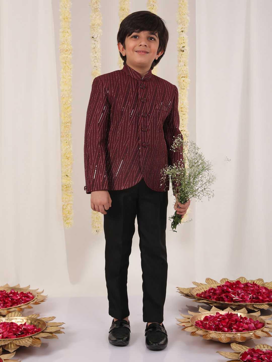 Boy's Maroon Sequined Jodhpuri