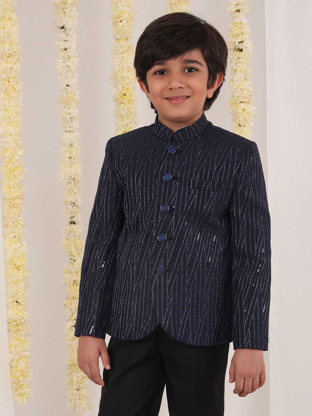 VASTRAMAY Boy's Blue Sequined Jodhpuri - qivii