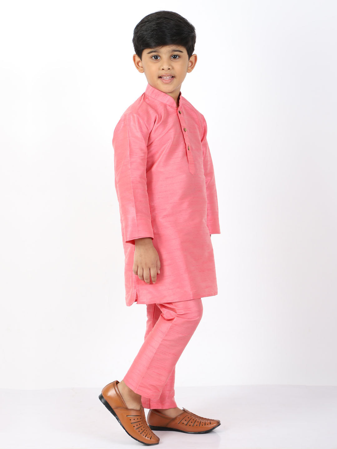 VASTRAMAY Boys Pink Silk Blend Kurta and Pyjama Set - qivii
