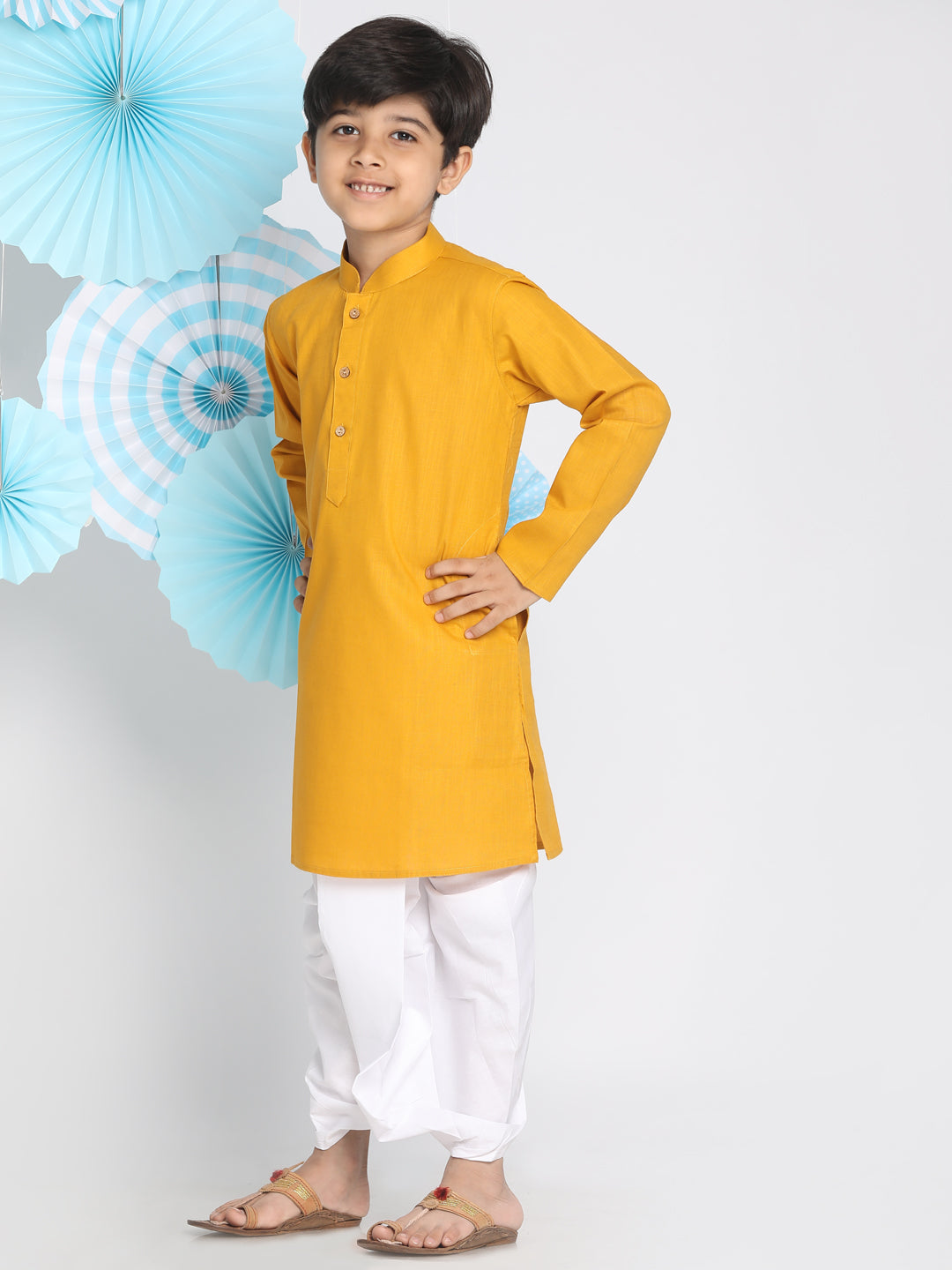 VASTRAMAY Boys Mustard Kurta And Dhoti Set - qivii