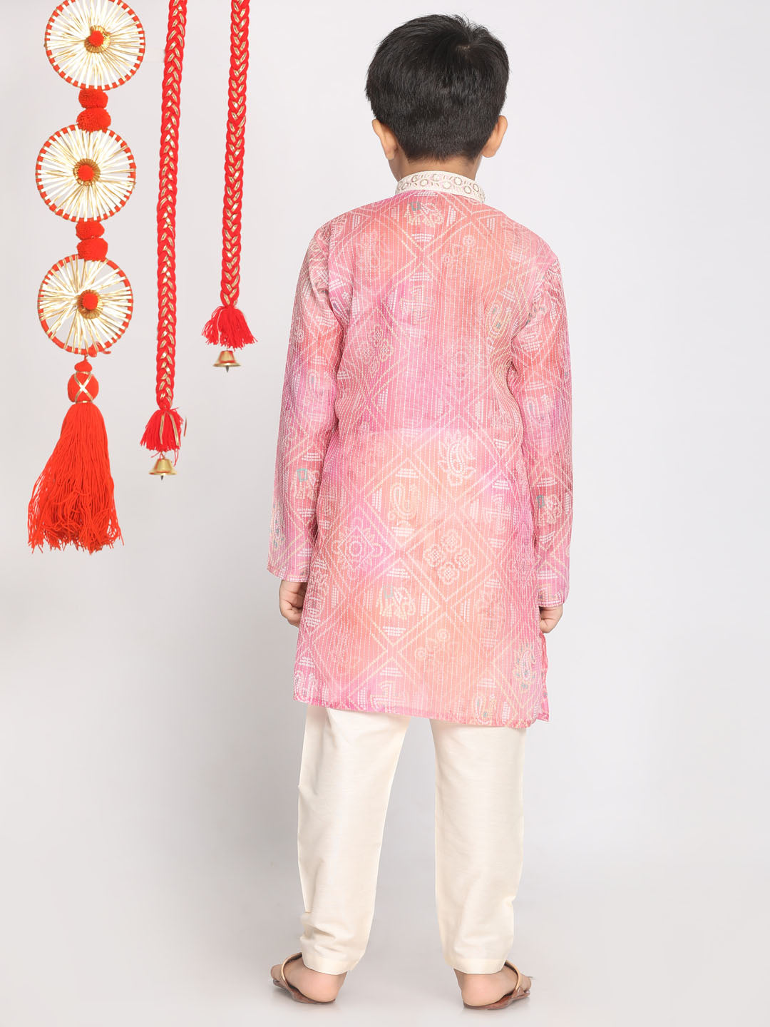 VASTRAMAY Boys' Pink And Cream Kurta Pyjama Set - qivii