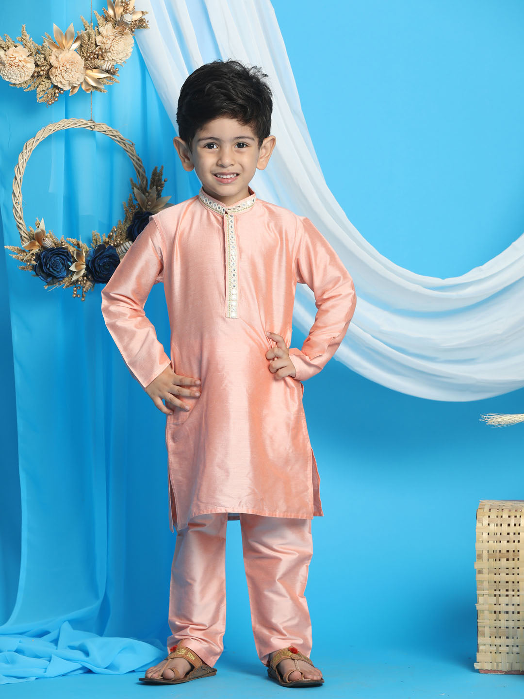 VASTRAMAY Boys' Pink Viscose Kurta and Pyjama Set - qivii