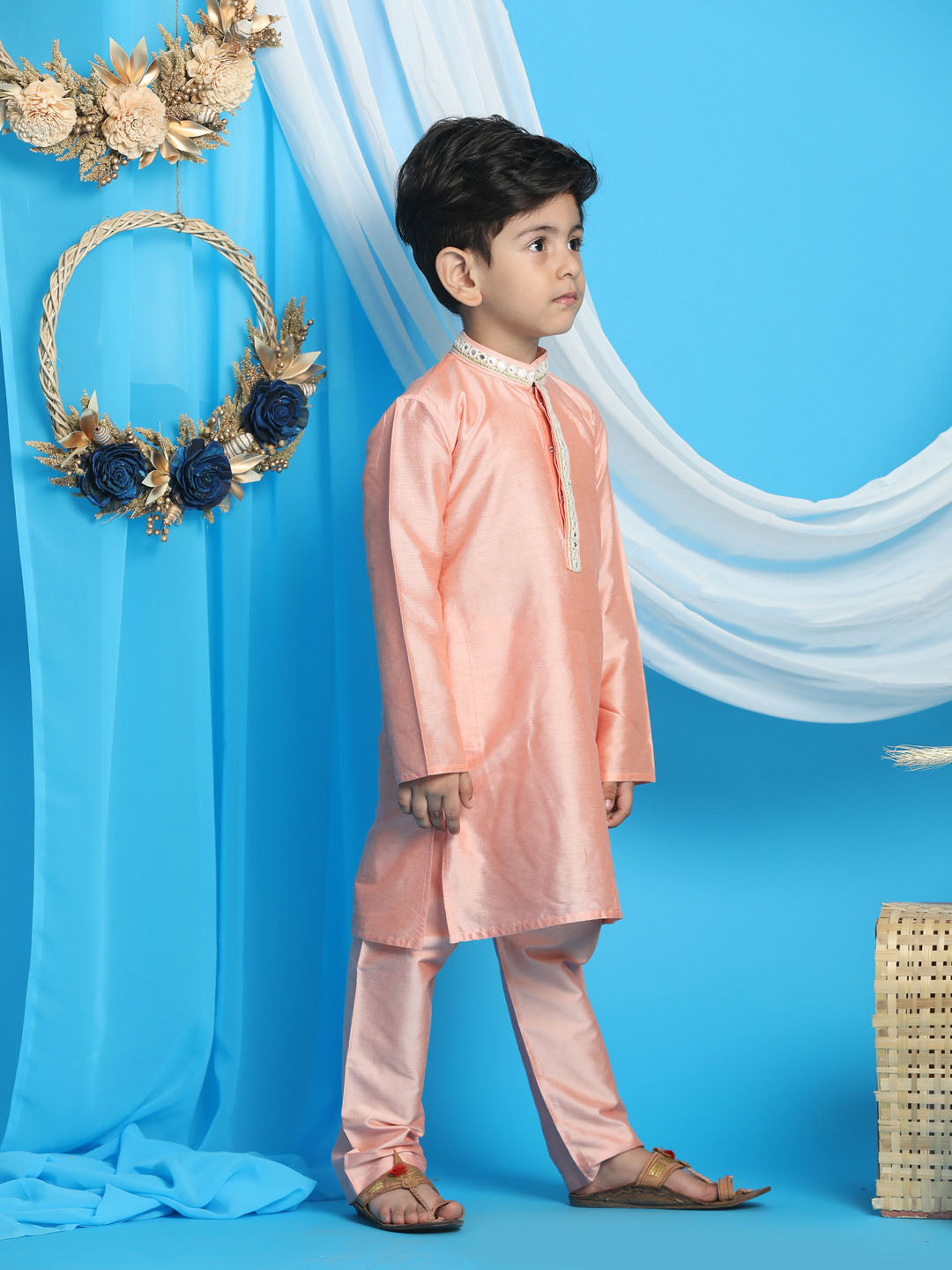 VASTRAMAY Boys' Pink Viscose Kurta and Pyjama Set - qivii