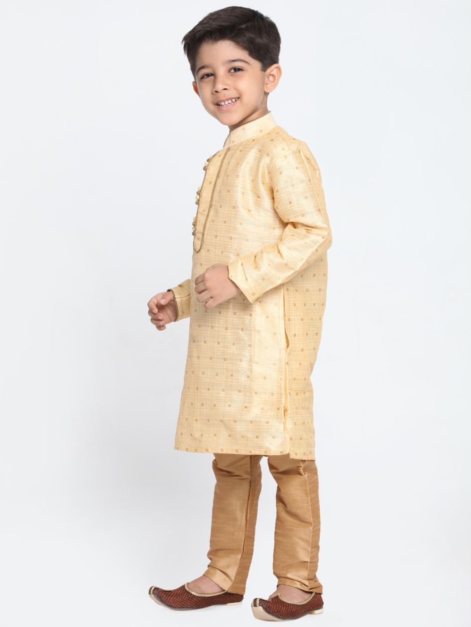 VASTRAMAY Boys' Gold Cotton Silk Blend Kurta and Pyjama Set - qivii